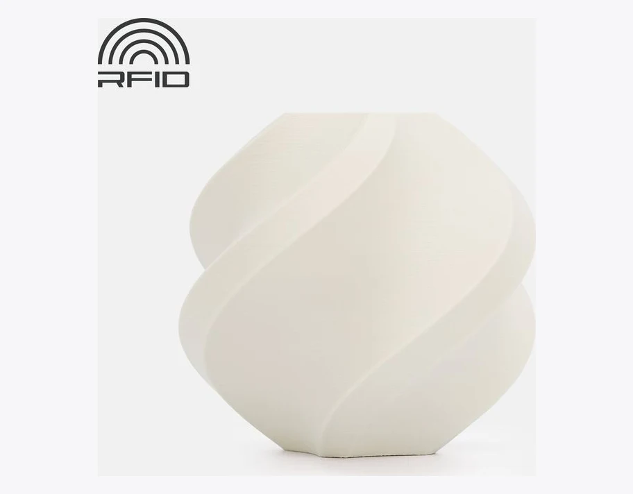 Bambu Lab PLA Matte printed twist vase in Ivory White with a smooth matte finish