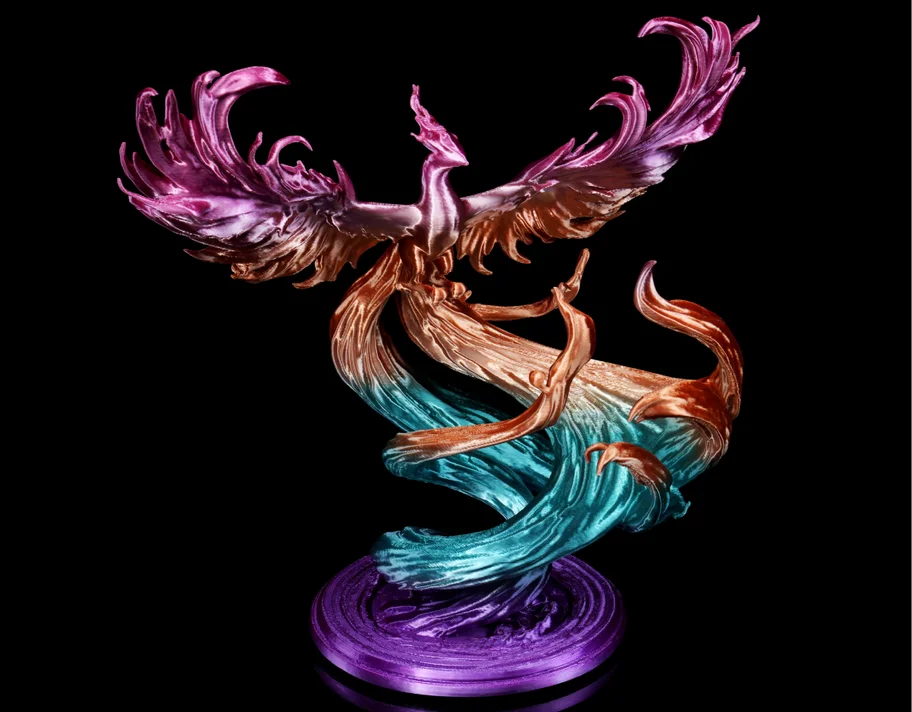 Bambu Lab PLA Silk Gradient printed model showing smooth flowing colour transitions