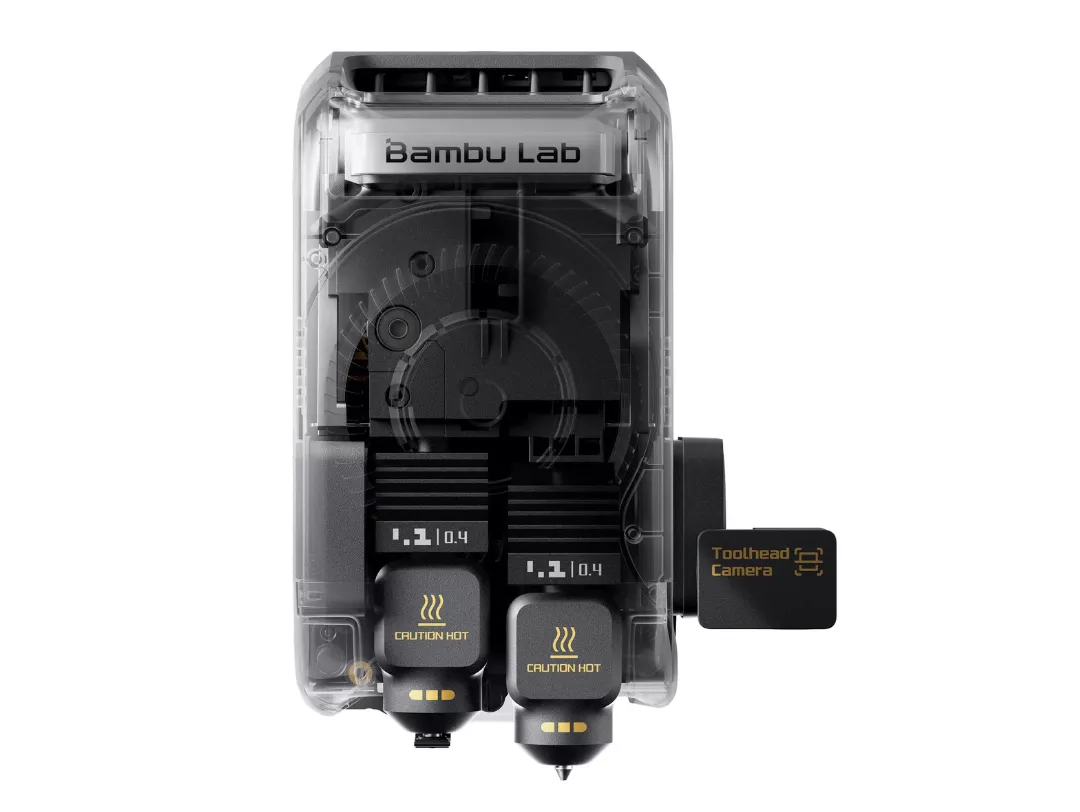 Bambu Lab X2D dual nozzle extrusion system for multi-material 3D Printing