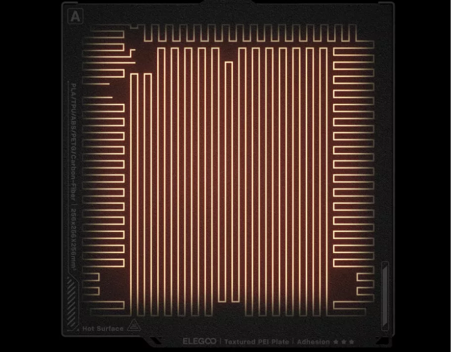 Elegoo Centauri Carbon 110°C heated build plate for superior adhesion