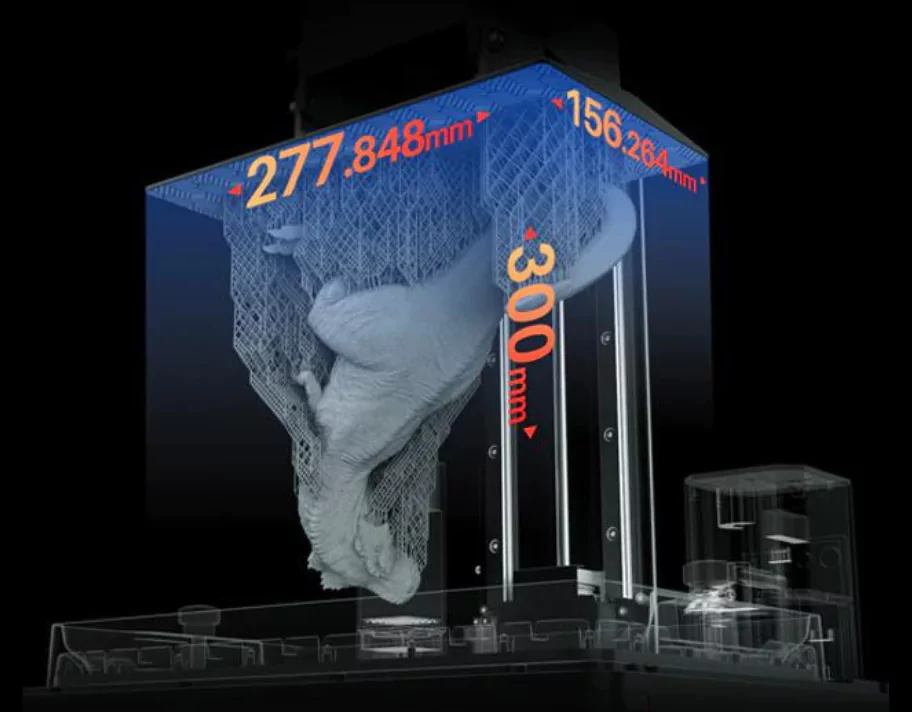 Elegoo Jupiter SE 6K large build volume of 277.848×156.264×300mm for professional projects