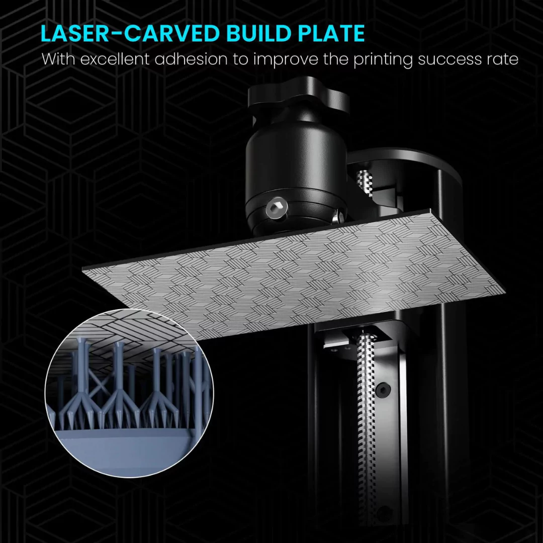 Elegoo Mars 4 laser-carved build plate for exceptional print adhesion