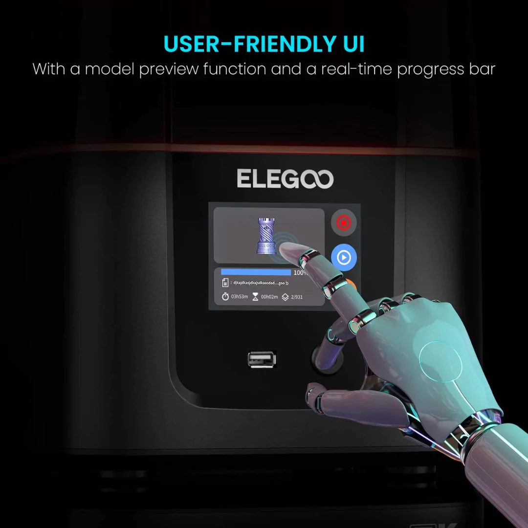 Elegoo Mars 4 user-friendly 3.5-inch touchscreen interface with model preview