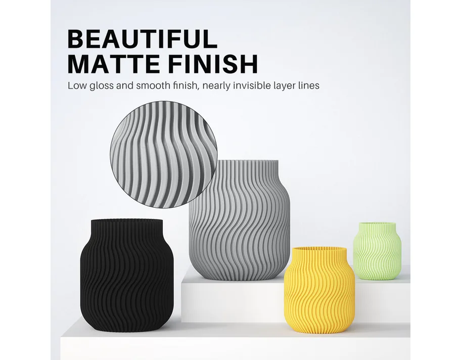 Elegoo PLA Matte vases showing smooth matte finish with nearly invisible layer lines