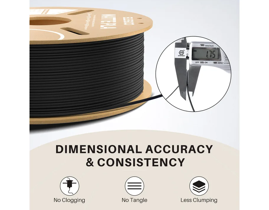 Elegoo PLA Matte dimensional accuracy 1.75mm measured with calipers