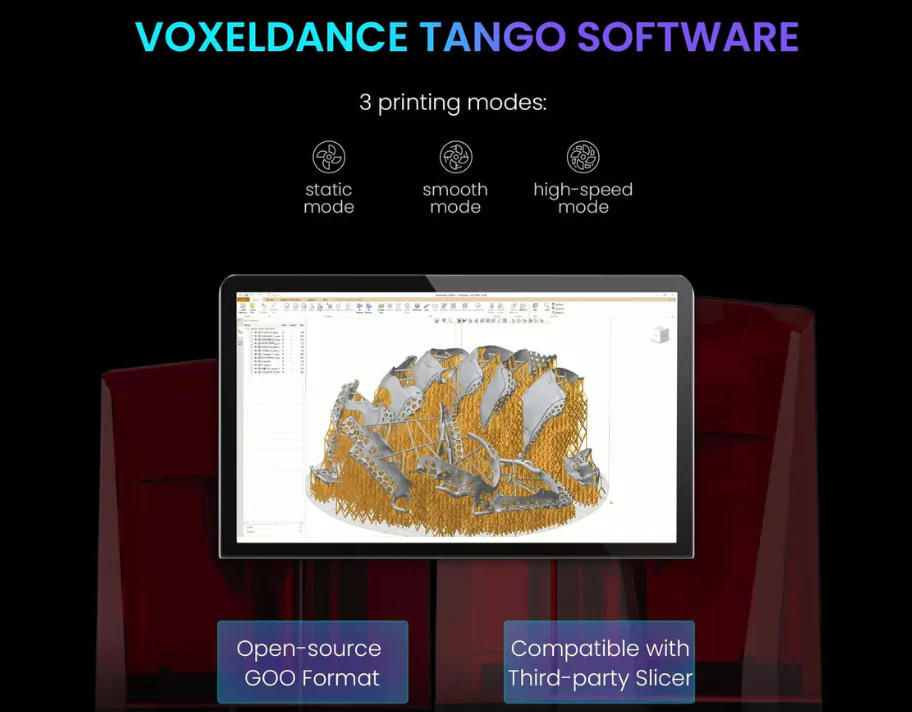 Elegoo Saturn 3 multiple printing modes with Voxeldance Tango and third-party slicer support