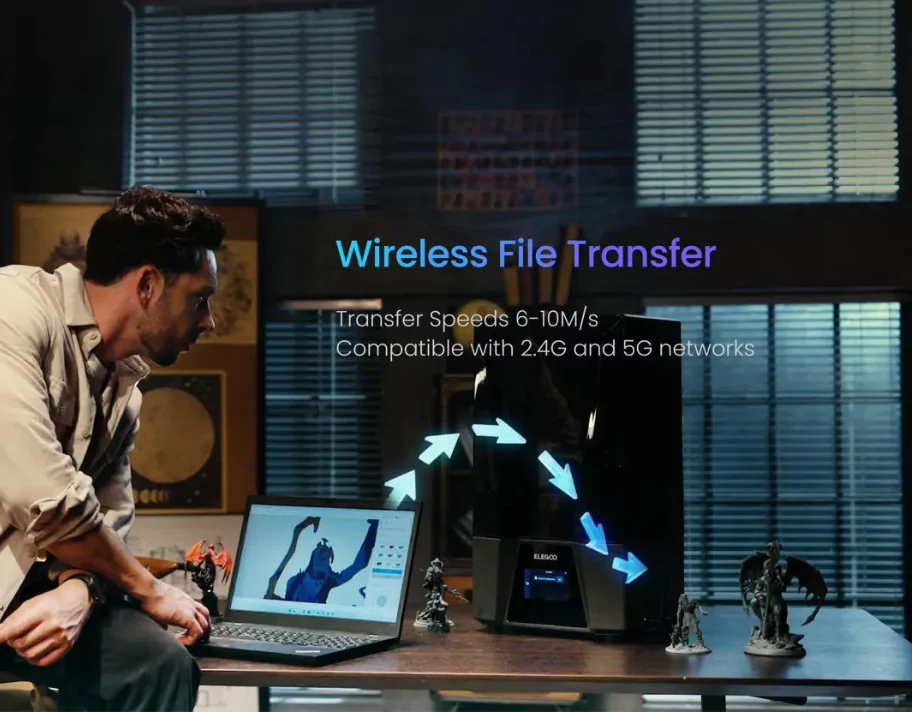 Elegoo Saturn 3 Ultra wireless file transfer with dual-band Wi-Fi