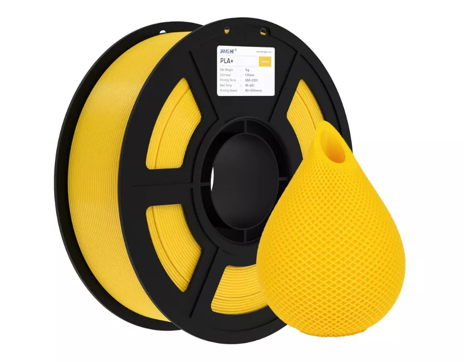 Jamghe PLA+ yellow filament spool showing neat, tangle-free winding